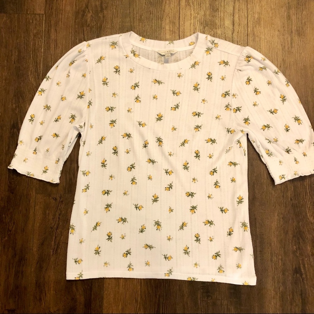 Lucky Women’s White Yellow Knit Semi See-through Floral Front/Back Pattern Large